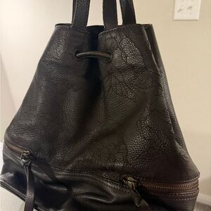 Frye and Co Embossed Floral Leather Drawstring  Backpack Purse Espresso Brown